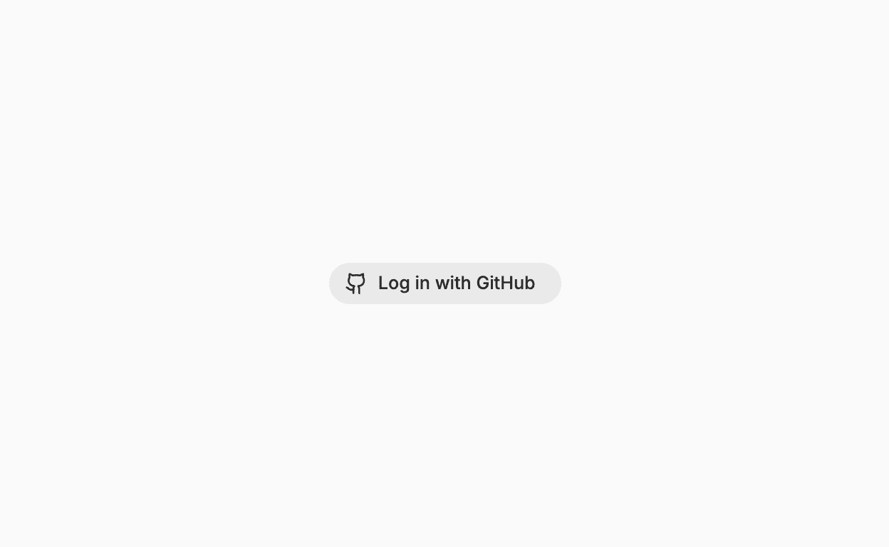 grey screen with grey central button, text 'Log in with GitHub'