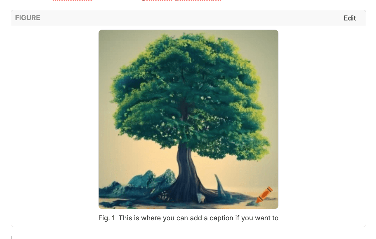 the edited image is displayed on the page, and a caption is written underneath, in this case saying 'Fig. 1 This is where you can add a caption if you want to'.